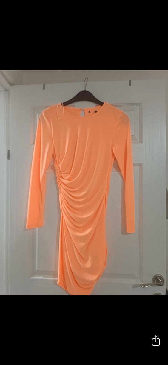 Turuncu Drapeli Uzun Kollu Elbise - Görsel 2