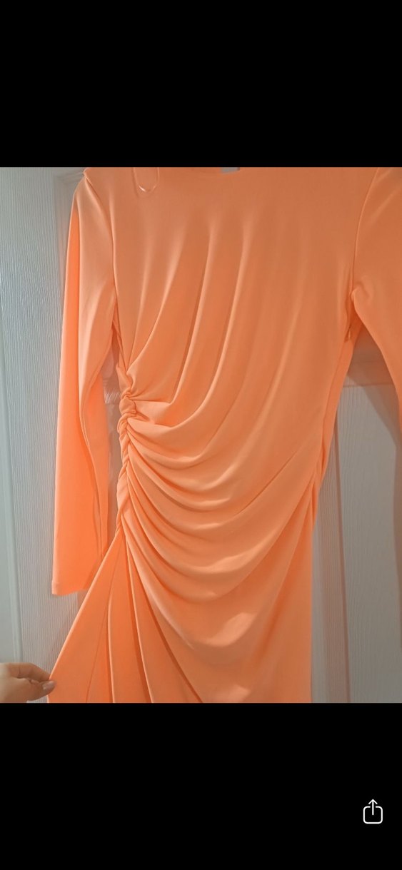 Turuncu Drapeli Uzun Kollu Elbise - Görsel 4