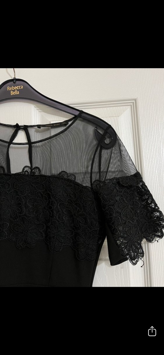 Dantel Detaylı Siyah Midi Elbise - Görsel 3