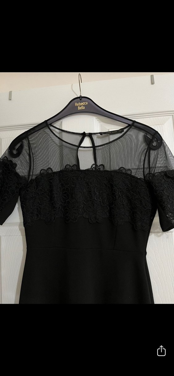 Dantel Detaylı Siyah Midi Elbise - Görsel 2