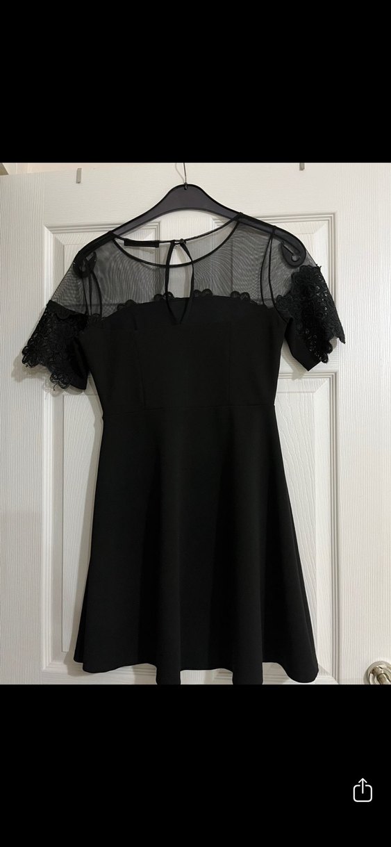 Dantel Detaylı Siyah Midi Elbise - Görsel 4