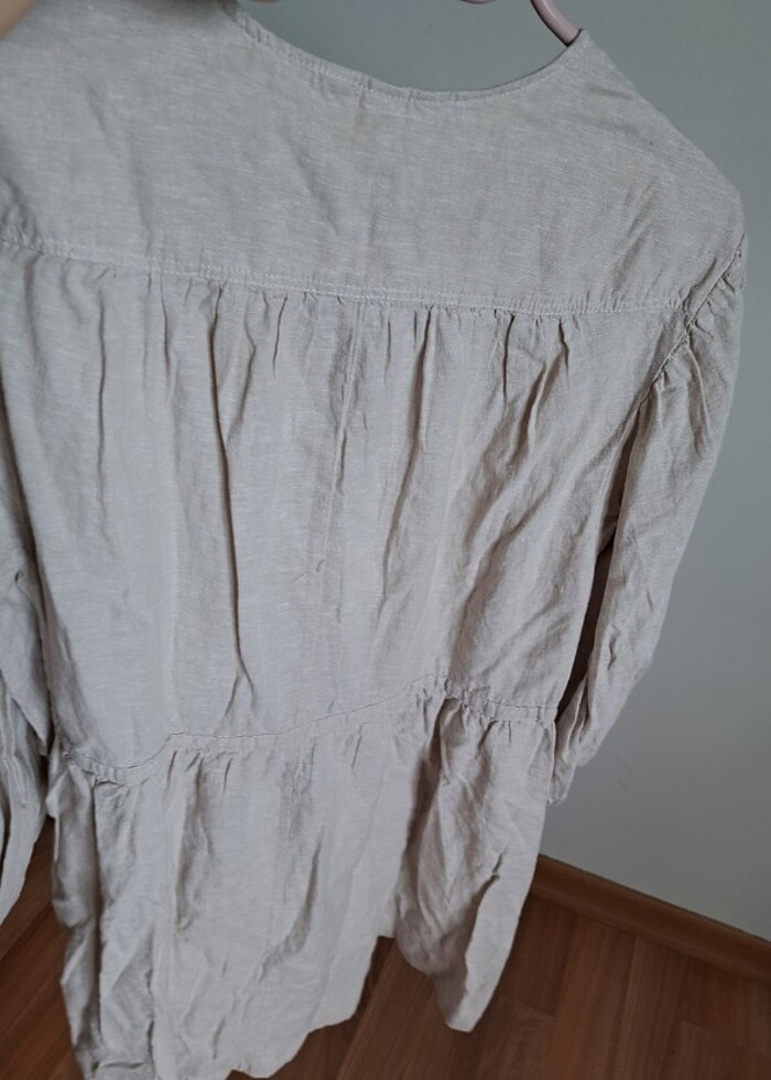 Keten gömlek elbise - Görsel 4