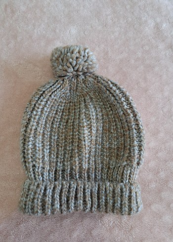 Gri Örgü Kadın Bere Ponponlu - Görsel 2