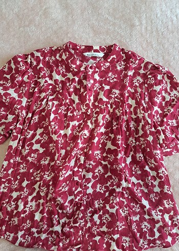 pembe Desenli Pamuklu Düğmeli Bluz - Görsel 5