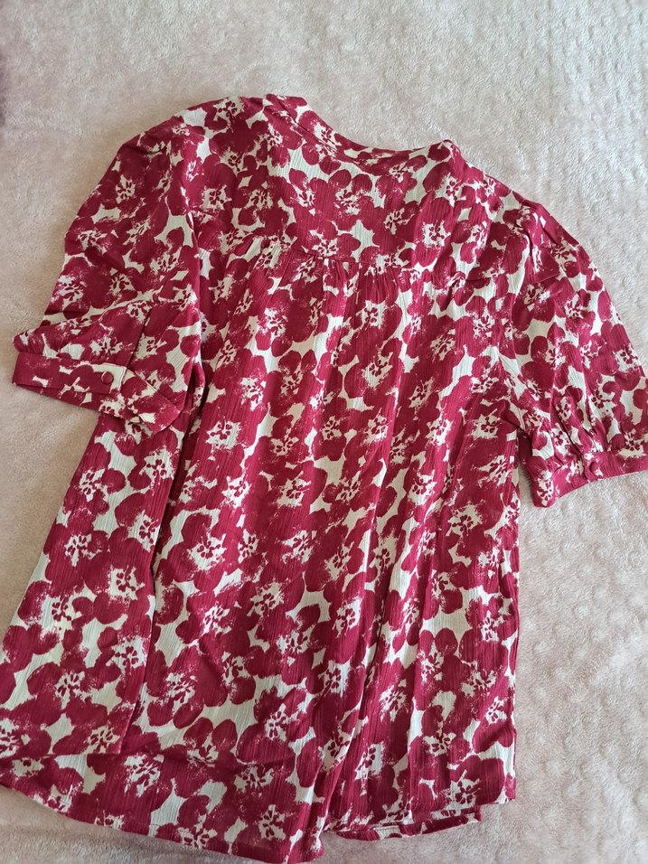 pembe Desenli Pamuklu Düğmeli Bluz - Görsel 4