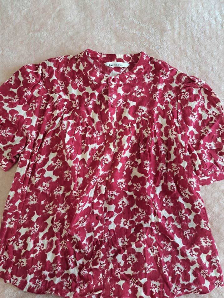 pembe Desenli Pamuklu Düğmeli Bluz - Görsel 5