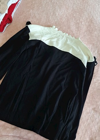 Volanlı Yüksek Yaka Siyah Kadın Kazak - Görsel 7