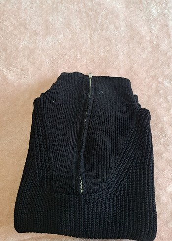 Fermuarlı Siyah Kadın selanik Örgü süveter - Görsel 2