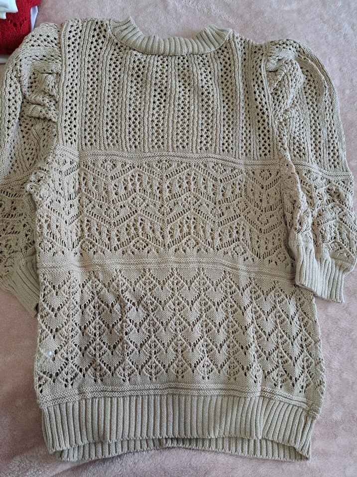 Örgü dokulu kısa kol üst - Görsel 4