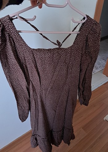 Kahverengi V Yaka Uzun Bohem Elbise - Görsel 6