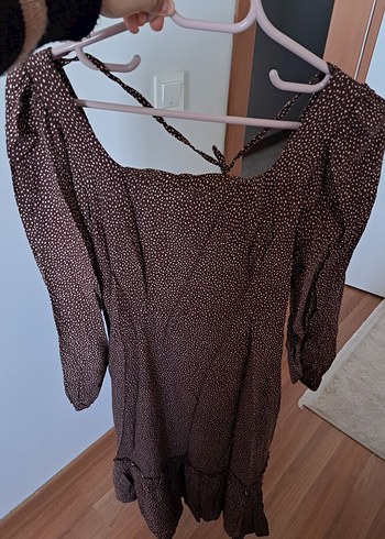 Kahverengi V Yaka Uzun Bohem Elbise - Görsel 5