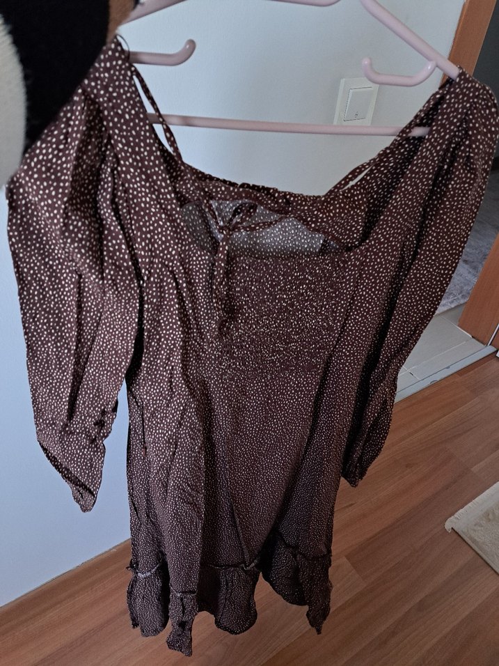 Kahverengi V Yaka Uzun Bohem Elbise - Görsel 4