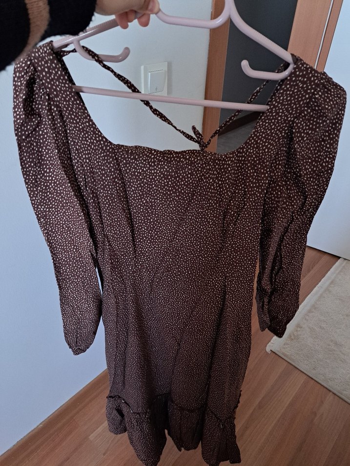 Kahverengi V Yaka Uzun Bohem Elbise - Görsel 5