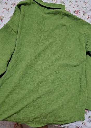 Düğmeli Yeşil Keten Kadın Gömlek - Görsel 7