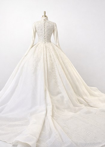 Uzun Kollu Beyaz Prenses Gelinlik - Görsel 3