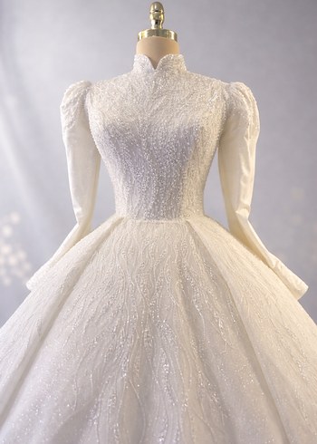 Uzun Kollu Beyaz Prenses Gelinlik - Görsel 2