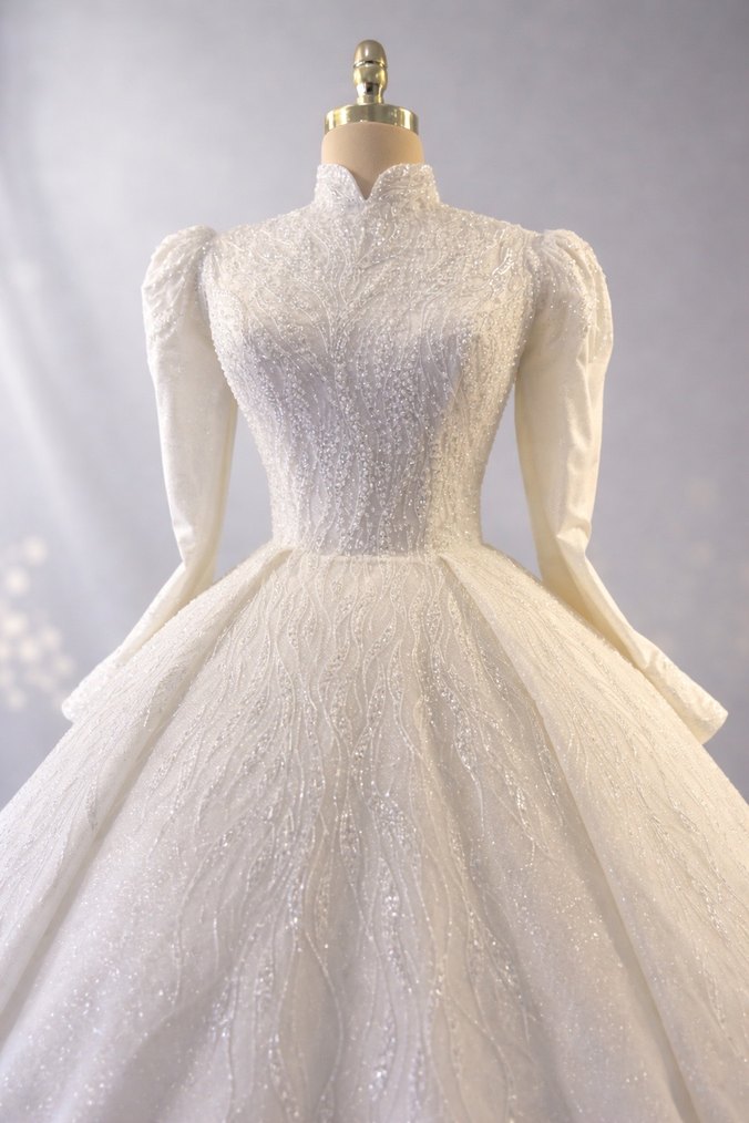 Uzun Kollu Beyaz Prenses Gelinlik - Görsel 2