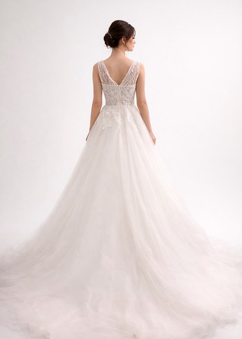 V Yaka Kolsuz A Kesim Beyaz Gelinlik - Görsel 3