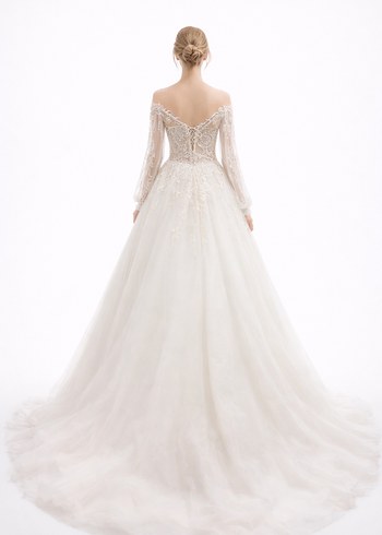 Uzun Kollu Beyaz A Kesim Gelinlik - Görsel 3