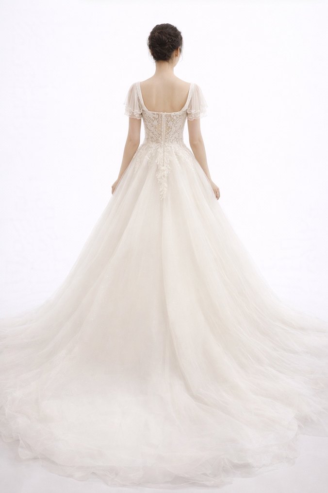 Dantel Detaylı Uzun A Kesim Gelinlik - Görsel 3