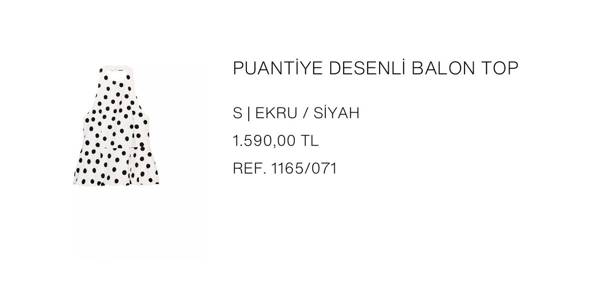 Zara Siyah Puantiyeli Beyaz Kolsuz üst — görsel 2/3