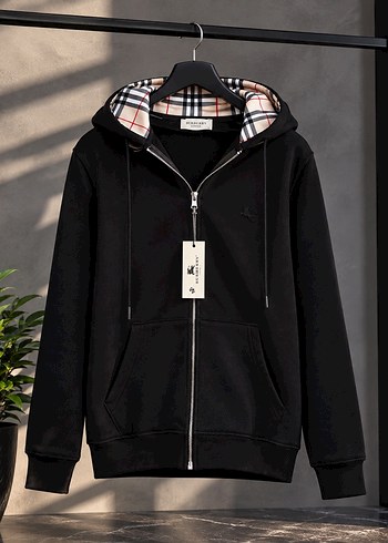 Burberry Siyah Kapusonlu Fermuarli Sweatshirt Burberry Hirka