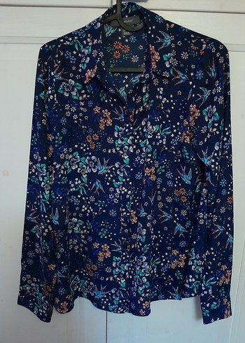 Primark Lacivert Cicekli Uzun Kollu Gomlek