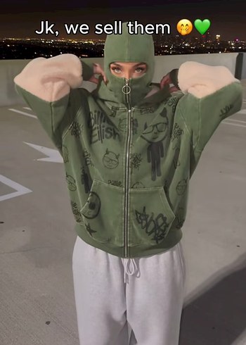 Zara Yesil Baskili Fermuarli Kadin Sweatshirt