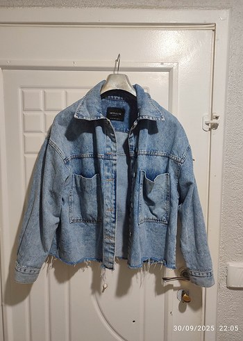 Düğmeli Gri Mavi Kadın Denim Ceket