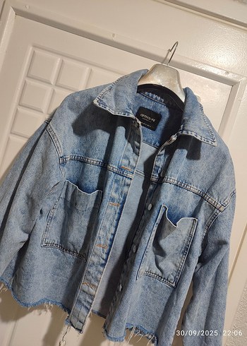 s Beden Düğmeli Gri Mavi Kadın Denim Ceket