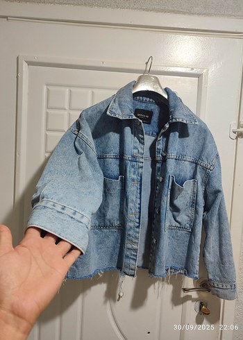 Armalife Düğmeli Gri Mavi Kadın Denim Ceket