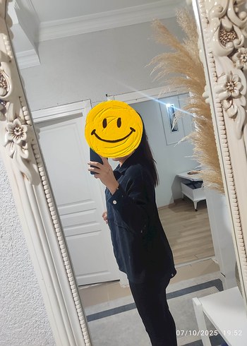 38 Beden Siyah Düğmeli Salaş Kadın Denim gömlek