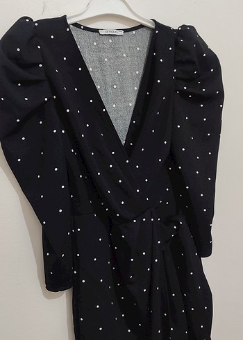 Puantiye Desenli Siyah Kadın elbise - Görsel 4