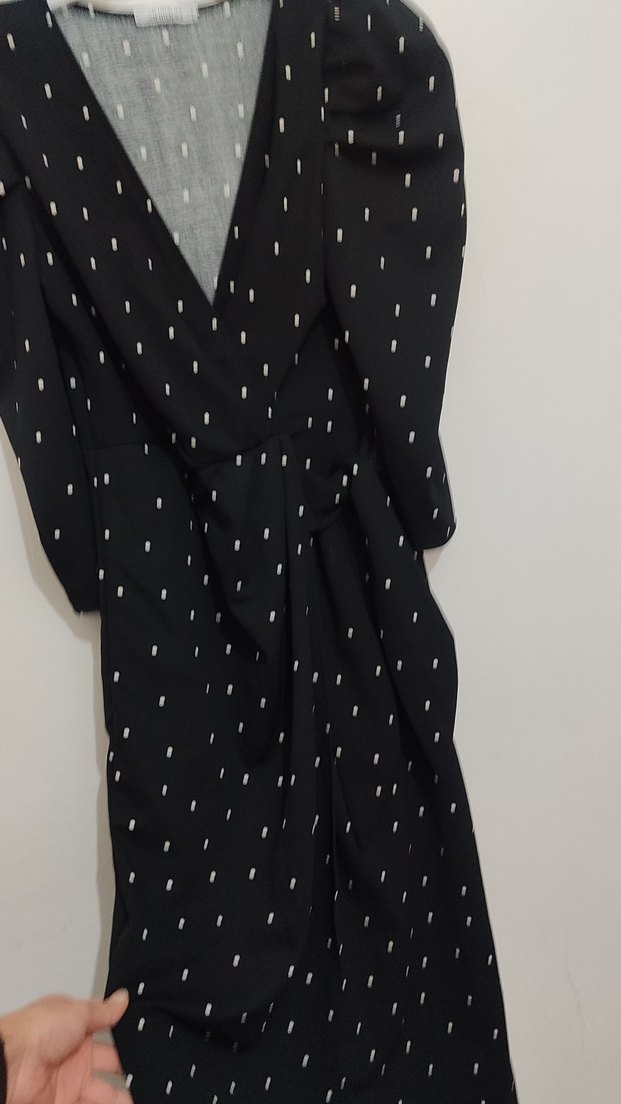 Puantiye Desenli Siyah Kadın elbise - Görsel 2