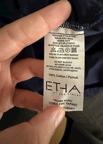 Lacivert V Yakalı Uzun Pamuk Elbise - Görsel 4