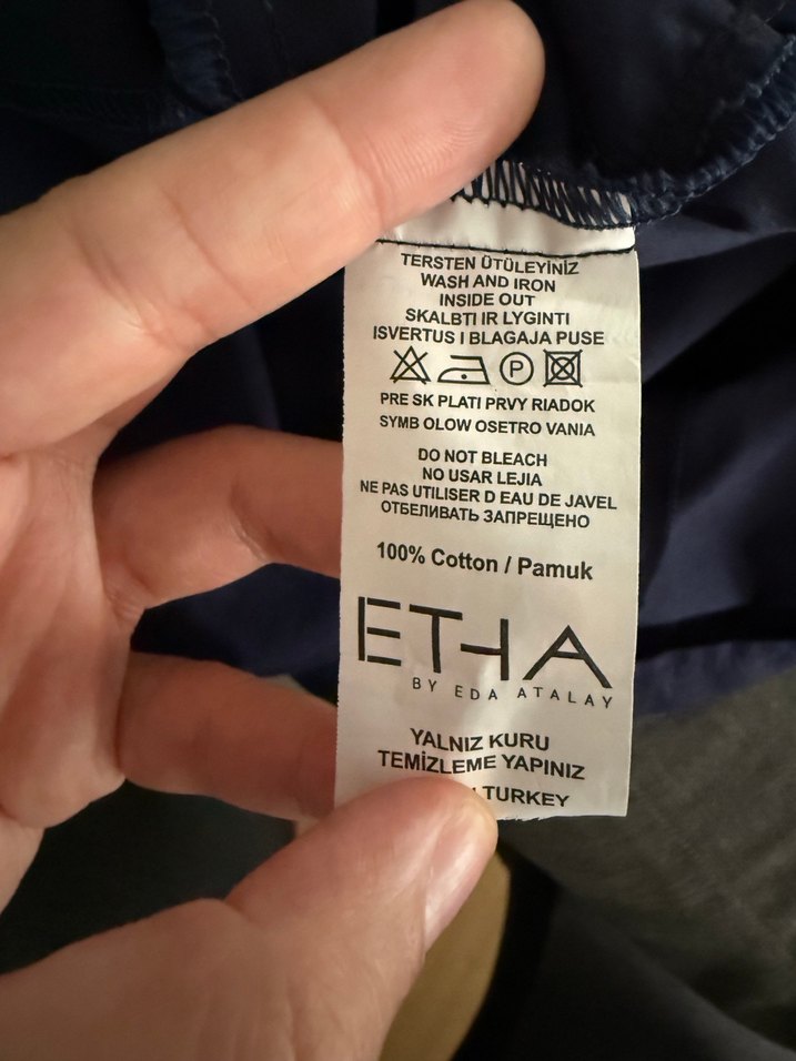 Lacivert V Yakalı Uzun Pamuk Elbise - Görsel 4