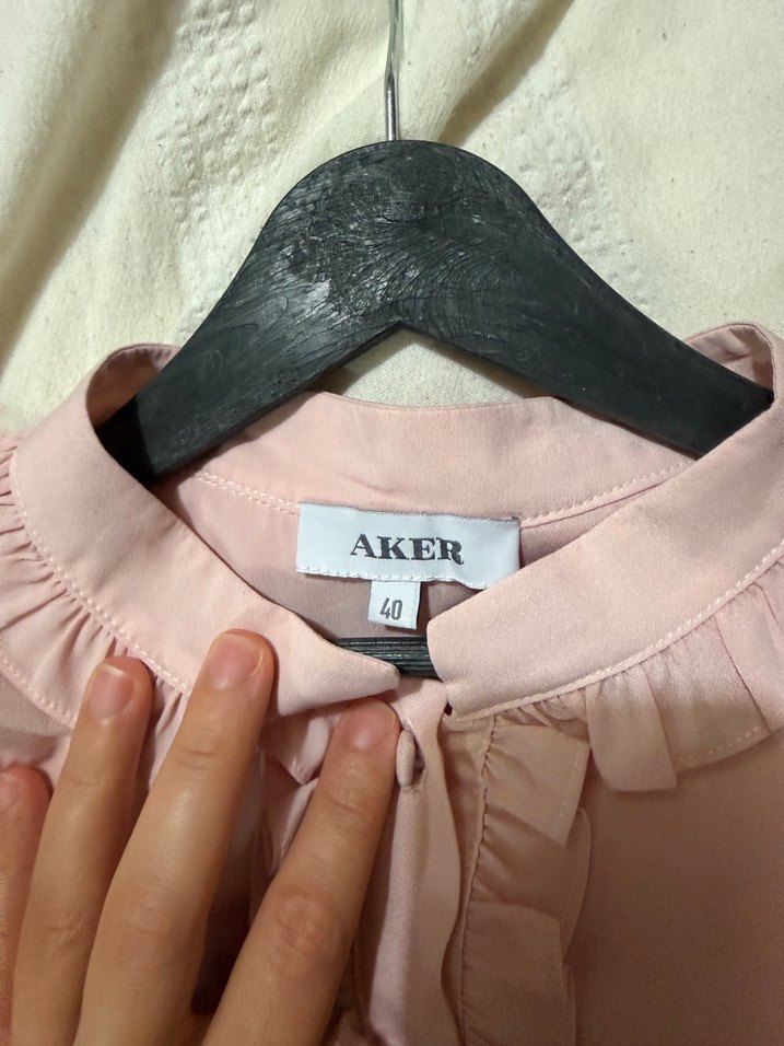 Aker Pembe Vintage Fırfırlı Kadın Gömlek - Görsel 3