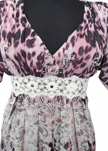 DANTEL DETAYLI LEOPAR ŞİFON ELBİSE pembe - Görsel 3