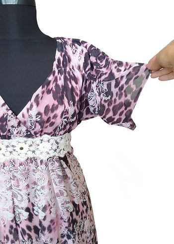 DANTEL DETAYLI LEOPAR ŞİFON ELBİSE pembe - Görsel 4