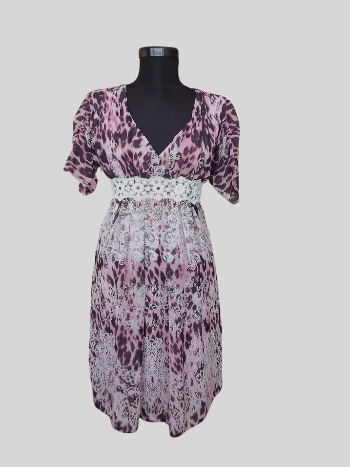 DANTEL DETAYLI LEOPAR ŞİFON ELBİSE pembe - Görsel 2