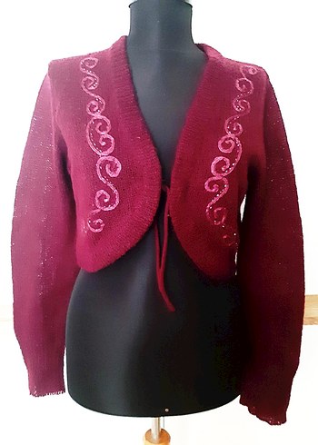 LC Waikiki LC WAİKİKİ YEPYENİ TİFTİK BOLERO HIRKA KAZAK TRİKO bordo