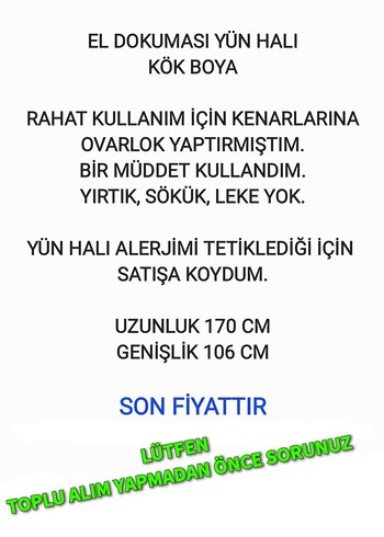 KÖK BOYA EL DOKUMASI YÜN HALI - Görsel 7