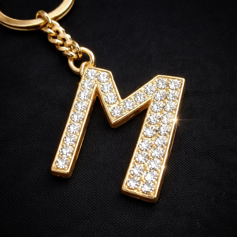 GOLD METAL ÜZERİNE SWAROVSKY TAŞLI M HARFİ ANAHTARLIK - Görsel 2