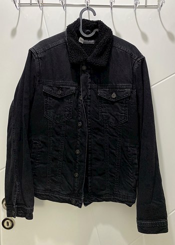 LC Waikiki Siyah Denim Pelus Yaka Ceket