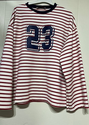 Diğer Kirmizi Cizgili Baskili Uzun Kol Sweat