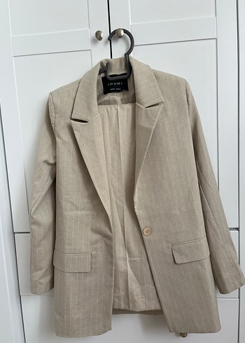 Zara Bej İnce Cizgili Klasik Blazer Ceket