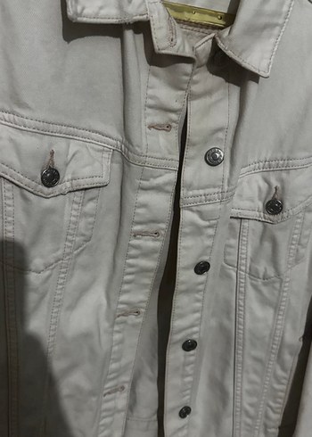 s Beden Bej Düğmeli Kadın Denim Ceket