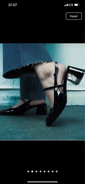 Zara Siyah Rugan Blok Topuklu Ayakkabı