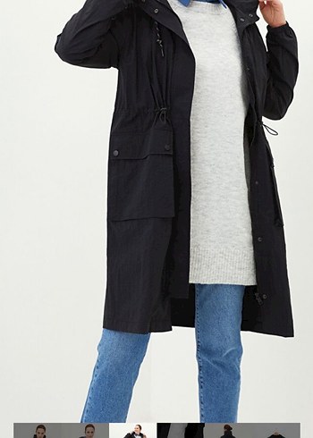 Siyah Kemerli Uzun Kadın Parka - Görsel 3