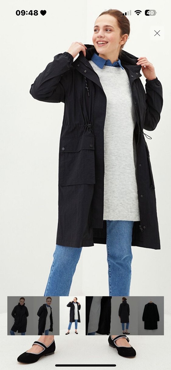 Siyah Kemerli Uzun Kadın Parka - Görsel 3